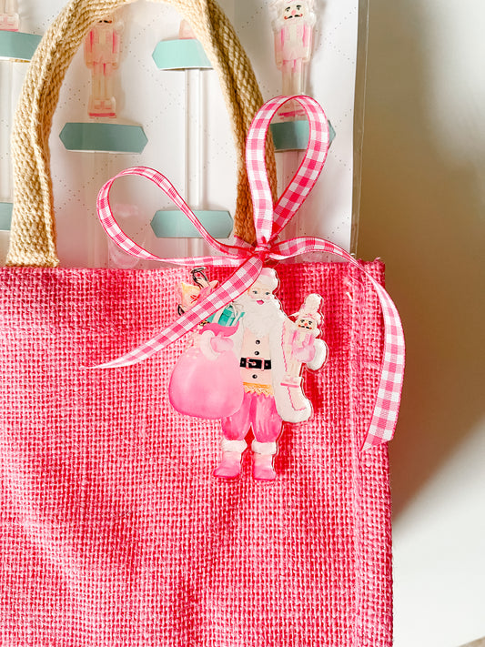 Pink Santa Acrylic Gift Tag